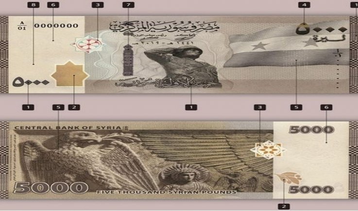 رموز الورقة النقدية الجديدة من فئة 5 آلاف ليرة سورية: حملت صورة جندي لأول مرة